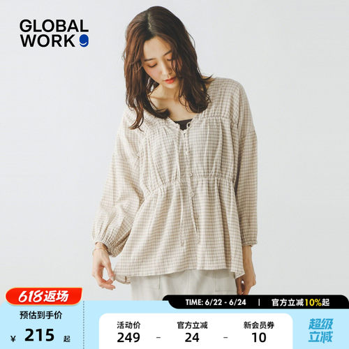 GLOBAL WORK 衬衫女2026夏季新款温柔少女风系带上衣655858