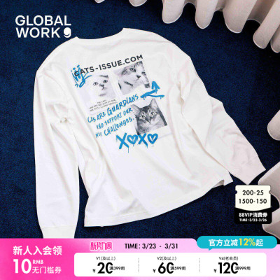 GLOBAL WORK cat's issue系列2026春季新款字母印花卫衣636064