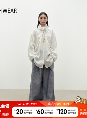 BUCH WEAR休闲裤女2025夏季新款宽松亚麻混条纹日系直筒裤326621