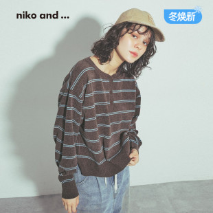 niko and ...针织衫女2026秋季新款亨利领条纹套头毛衣741553