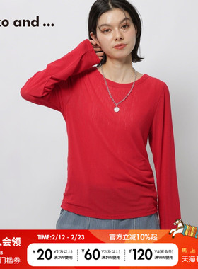 niko and ...T恤女2026春季新款红色圆领舒适长袖上衣639782