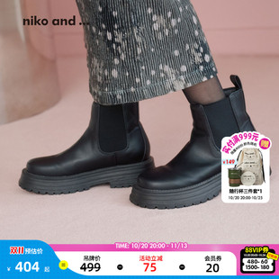 niko and ...时装靴女2026新款PU厚底切尔西一脚蹬短靴1055197