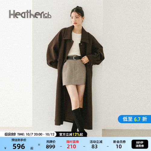 Heatherich外套女冬季新款高级气质长款毛呢大衣587549