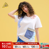 YOU 新款 SEE PIZZA T恤女2025夏季 蕾丝格纹拼接短袖 T恤586944