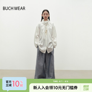 新款 BUCH WEAR休闲裤 女2025夏季 326621 宽松亚麻混条纹日系直筒裤
