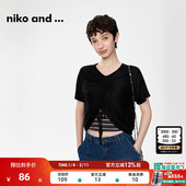 and ...T恤夏季 新款 niko 时尚 小清新纯色抽绳简约上衣143893