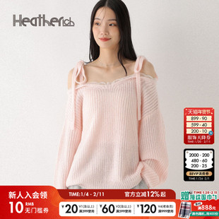 Heatherich针织衫女2026春季新款露肩系带氛围感长袖毛衣599319