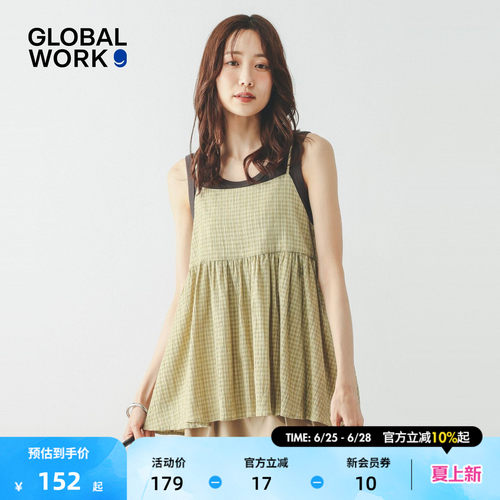 GLOBAL WORK 吊带女2026夏季新款格子系带褶皱吊带罩衫665489
