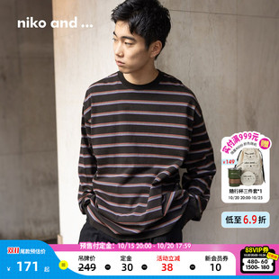 [预售]niko and ...T恤男26秋季新款日系条纹圆领通勤长袖815912