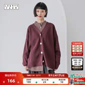 LOWRYS 581285 V领宽松简约红色针织开衫 FARM毛衣女2025冬季 新款