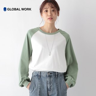 GLOBAL WORK T恤女2024春新款潮流舒适休闲内搭拼色套头衫975602