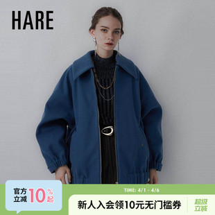 翻领拉链款 呢子大衣夹棉厚外套328590 新款 HARE毛呢外套女2025冬季