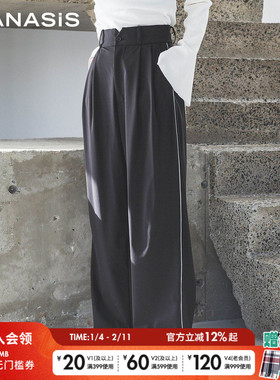 JEANASIS休闲裤女2025春季简约宽松通勤高腰运动直筒裤101902