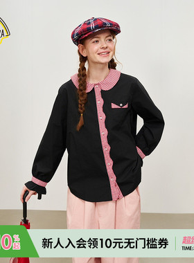 SEE YOU at PIZZA衬衫女2026春季新款格纹花边日系上衣320940