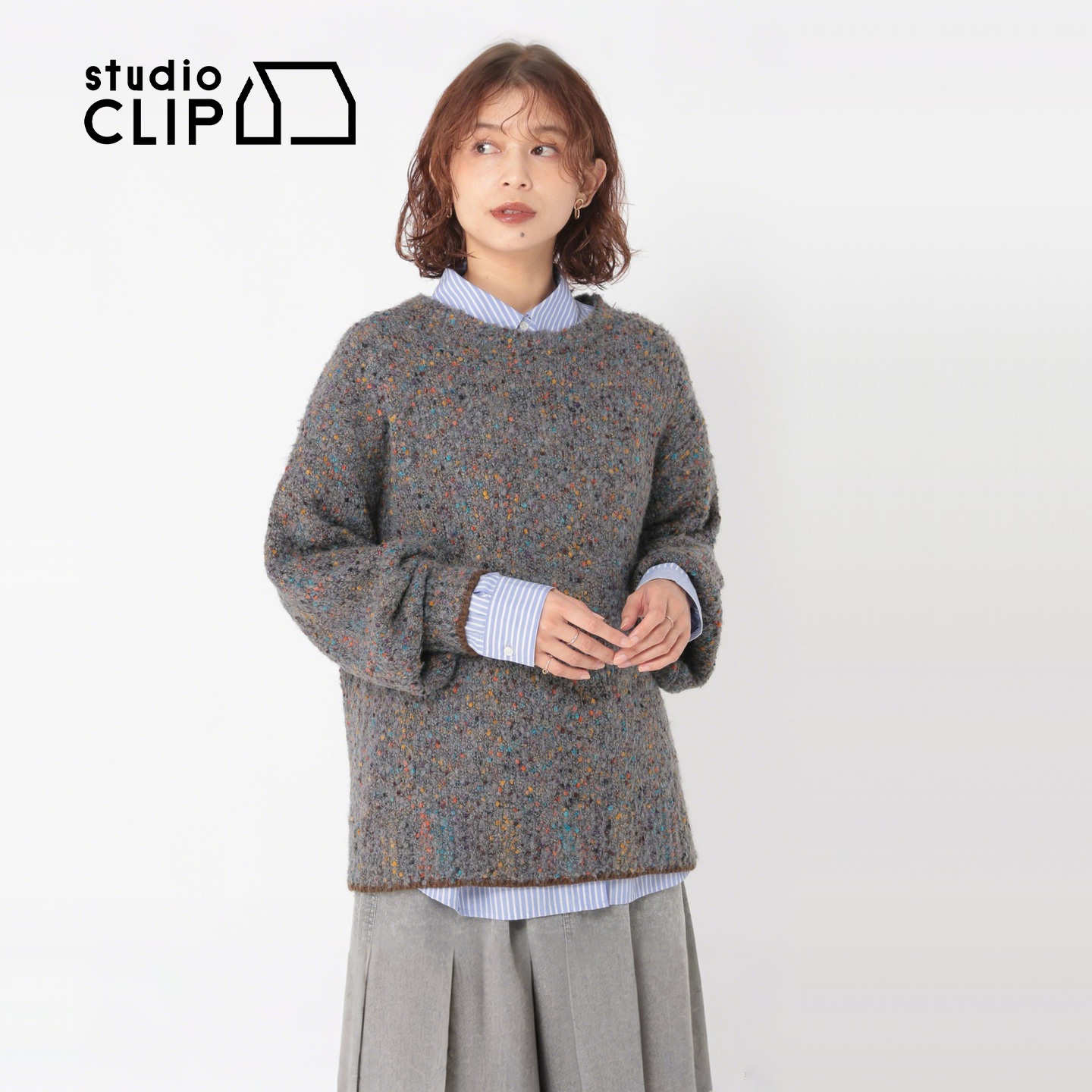 studio CLIP 毛衣女2025秋冬新款混色休闲时尚圆领长袖上衣580049