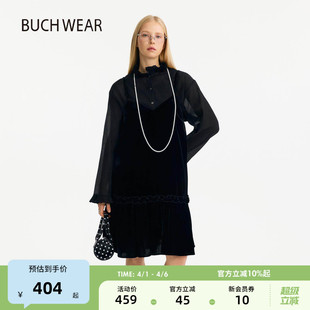 新款 复古优雅丝绒拼接裙子613177 WEAR连衣裙女2026春季 BUCH