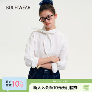 BUCH 女2026春季 新款 简洁少女蝴蝶结领子棉质上衣654293 WEAR衬衫