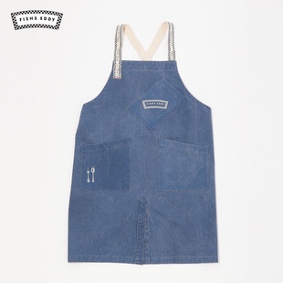 172370 挂脖logo简约牛仔家务裙 FISHS EDDY围裙年季