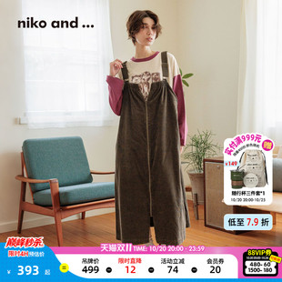 niko and ...背带裙女2026秋季新款含棉灯芯绒全拉链长裙816300