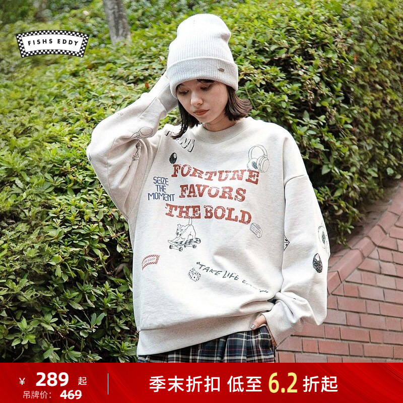 FISHS EDDY上衣2025年冬季男女同款时尚字母印花加绒卫衣284641