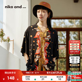 休闲花衬衫 niko 265796 夏季 撞色时尚 and ...津森千里联名款