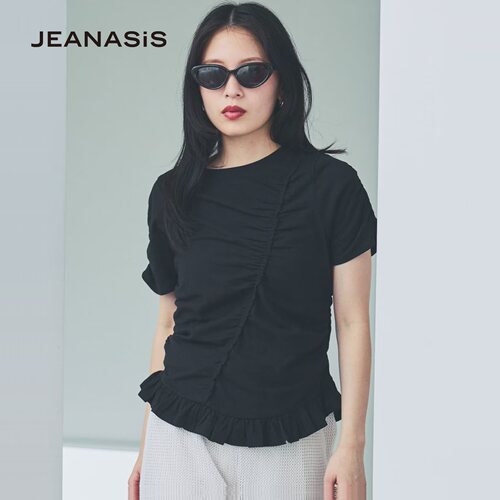 JEANASIS T恤女2026夏季新款棉质抽褶不对称荷叶边收腰上衣862531