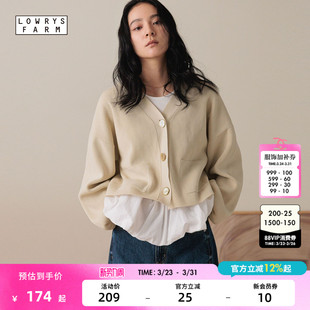 新款 女2026春季 V领短款 长袖 581291 LOWRYS 毛衣开衫 FARM针织衫