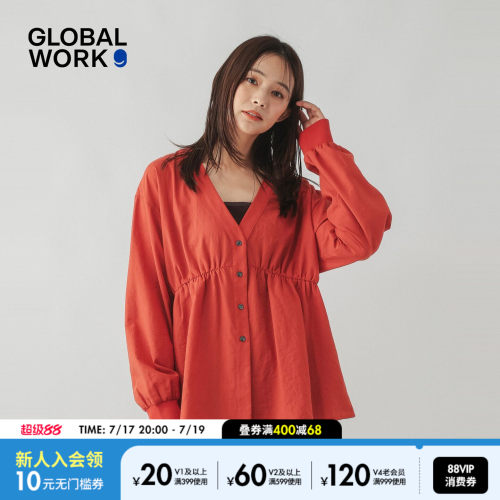GLOBAL WORK 衬衫女2026夏季新款纯色V领收腰通勤长袖开衫1046363