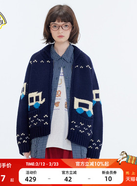 SEE YOU at PIZZA毛衣女2025冬季新款复古汽车粗棒针上衣604787