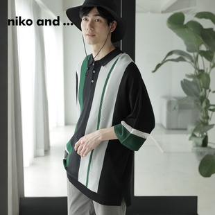 宽松拼色休闲日系polo衫 niko 时尚 and 180560 ...T恤男夏季