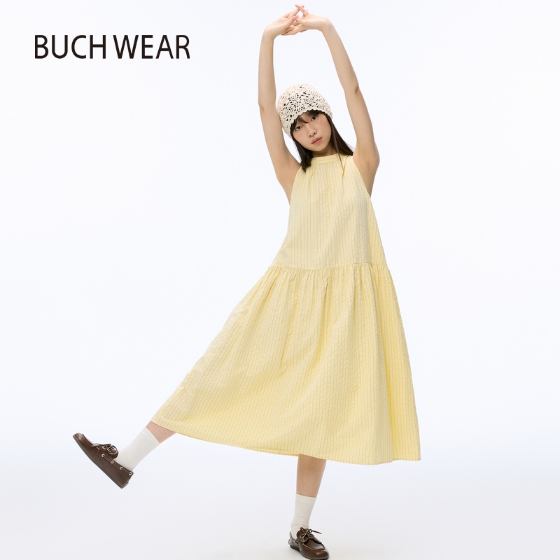 BUCH WEAR连衣裙女2025夏季新款甜美小清新条纹长款背心裙496621