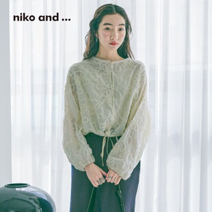 niko and ...衬衫女2026春季新款提花抽绳短款长袖外套643787