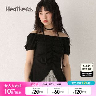 纯色修身 新款 抽褶一字领开叉上衣573223 T恤女2025夏季 Heatherich