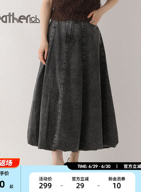Heatherich半身裙女2026春季新款气质休闲中长款牛仔裙575266