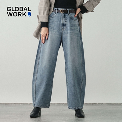GLOBAL WORK 牛仔裤女2026夏季新款做旧折痕棉质宽松弯刀裤600980
