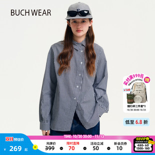 BUCH WEAR衬衫女2026秋季新款棉质格子盐系不对称纽扣上衣639783