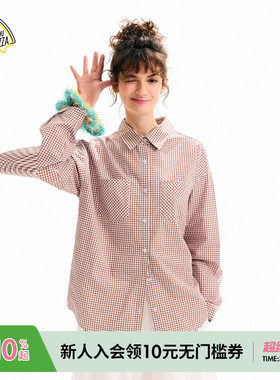 SEE YOU at PIZZA衬衫女2026春季新款翻领格子日系上衣320938