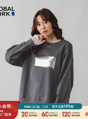 GLOBAL WORK 卫衣女2025冬季新款套头圆领印花休闲长袖上衣580953