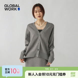 新款 GLOBAL WORK 毛衣女2025冬季 571348 纯色V领茧型宽松针织开衫