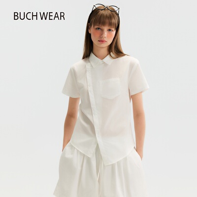 BUCH WEAR衬衫女2026夏季新款设计感斜衣襟纯色短袖上衣667506
