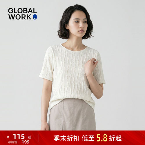 GLOBAL WORK T恤女2026夏季新款个性拉毛圆领短袖上衣661237