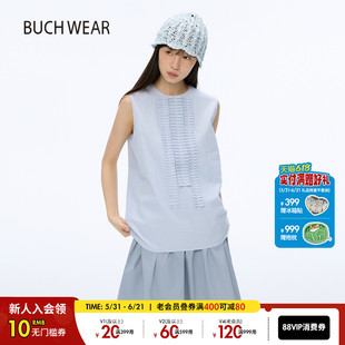 BUCH WEAR T恤女2025年夏季新款前片抽褶无袖上衣570762