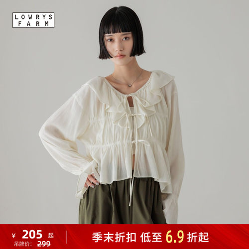 LOWRYS FARM衬衫女2026夏季新款荷叶领系带短款上衣638495
