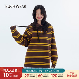 松弛慵懒感条纹长袖 BUCH 女2025秋冬新款 POLO衫 上衣602647 WEAR