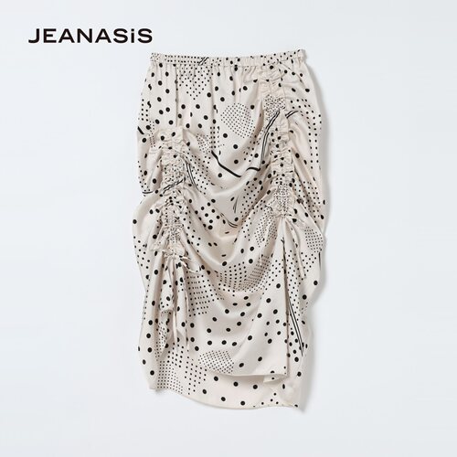 JEANASIS半身裙女2026夏季新款温柔风不规则双侧褶皱裙子1047088