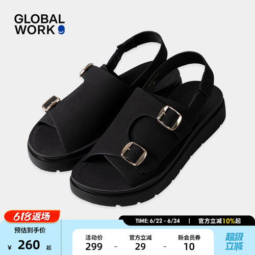 GLOBAL WORK 凉鞋女2026新款多色绑带露趾休闲平底凉鞋650678