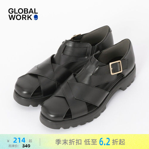 GLOBAL WORK 凉鞋女2026新款罗马风PU皮镂空休闲凉鞋658814