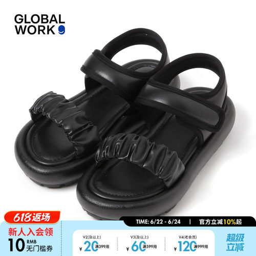 GLOBAL WORK 凉鞋女2026新款褶皱魔术贴厚底PU通勤休闲鞋668084