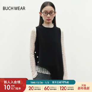 不规则无袖 BUCH 时尚 T恤女2025春季 系扣纯色日系上衣323997 WEAR