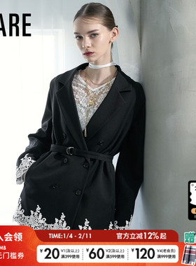 HARE外套女2026春季新款蕾丝下摆小众设计感轻奢西服636377